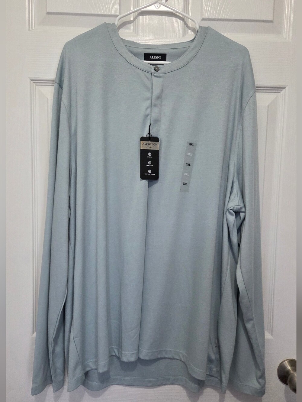 Alfani Alfatech Men's Long Sleeve Henley Shirt Size 3XL Solid Blue Pullover
